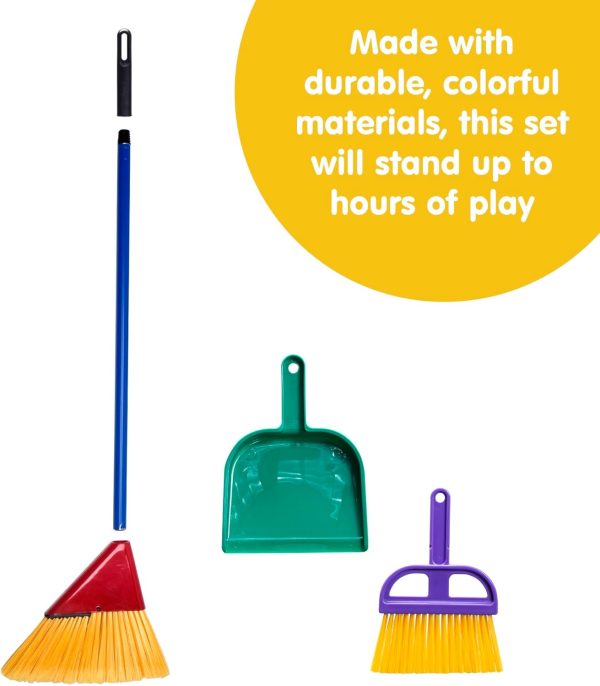 Schylling Children's Broom Set - Kids Pretend Play Cleaning Kit - Includes Broom. Dustpan. and Brush - Ages 3 and Up