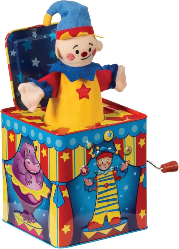 Schylling Silly Circus Jack in the Box - Classic Children's Musical Toy - Colorful Embossed Tin Box and Friendly Plush - Age 18 months and Up